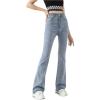 imageSweatyRocks Girls Casual High Waisted Zip Up Jeans Solid Flare Leg Stretch Denim PantsLight Wash