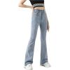 imageSweatyRocks Girls Casual High Waisted Zip Up Jeans Solid Flare Leg Stretch Denim PantsLight Wash