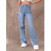 imageSweatyRocks Womens Casual Boyfriend Jeans High Rise Denim Pants with PocketLight Blue
