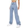 imageSweatyRocks Womens Casual Boyfriend Jeans High Rise Denim Pants with PocketSolid Light Blue