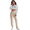 imageSweatyRocks Womens Casual High Elastic Waist Tapered Mom Jeans Cropped Denim PantsKhaki