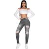imageSweatyRocks Womens Casual High Rise Ripped Jeans Zipper Fly Skinny Denim PantsGrey