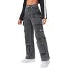 imageSweatyRocks Womens Casual High Waist Flap Pockets Cargo Jeans Baggy Straight Leg Denim PantsDark Grey