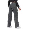 imageSweatyRocks Womens Casual High Waist Flap Pockets Cargo Jeans Baggy Straight Leg Denim PantsDark Grey