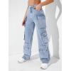 imageSweatyRocks Womens Casual High Waist Flap Pockets Cargo Jeans Baggy Straight Leg Denim PantsLight Blue