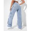 imageSweatyRocks Womens Casual High Waist Flap Pockets Cargo Jeans Baggy Straight Leg Denim PantsLight Blue