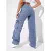 imageSweatyRocks Womens Casual High Waist Flap Pockets Cargo Jeans Baggy Straight Leg Denim PantsLight Wash