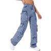 imageSweatyRocks Womens Casual High Waist Flap Pockets Cargo Jeans Baggy Straight Leg Denim PantsLight Wash
