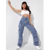 imageSweatyRocks Womens Casual High Waist Flap Pockets Cargo Jeans Baggy Straight Leg Denim PantsLight Wash