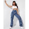 imageSweatyRocks Womens Casual High Waist Flap Pockets Cargo Jeans Baggy Straight Leg Denim PantsMachine Wash