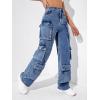 imageSweatyRocks Womens Casual High Waist Flap Pockets Cargo Jeans Baggy Straight Leg Denim PantsMachine Wash