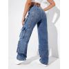 imageSweatyRocks Womens Casual High Waist Flap Pockets Cargo Jeans Baggy Straight Leg Denim PantsMachine Wash