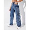 imageSweatyRocks Womens Casual High Waist Flap Pockets Cargo Jeans Baggy Straight Leg Denim PantsMachine Wash