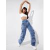 imageSweatyRocks Womens Casual High Waist Flap Pockets Cargo Jeans Baggy Straight Leg Denim PantsMedium Blue