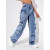 imageSweatyRocks Womens Casual High Waist Flap Pockets Cargo Jeans Baggy Straight Leg Denim PantsMedium Blue