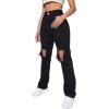imageSweatyRocks Womens Casual Loose Ripped Denim Pants Distressed Wide Leg JeansBlack