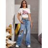 imageSweatyRocks Womens Casual Loose Ripped Denim Pants Distressed Wide Leg JeansBlue