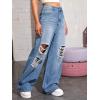 imageSweatyRocks Womens Casual Loose Ripped Denim Pants Distressed Wide Leg JeansBlue