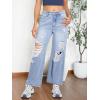 imageSweatyRocks Womens Casual Loose Ripped Denim Pants Distressed Wide Leg JeansBlue Color