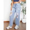 imageSweatyRocks Womens Casual Loose Ripped Denim Pants Distressed Wide Leg JeansBlue Color