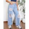 imageSweatyRocks Womens Casual Loose Ripped Denim Pants Distressed Wide Leg JeansBlue Solid