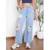 imageSweatyRocks Womens Casual Loose Ripped Denim Pants Distressed Wide Leg JeansBlue Solid
