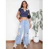 imageSweatyRocks Womens Casual Loose Ripped Denim Pants Distressed Wide Leg JeansBlue Solid