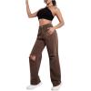 imageSweatyRocks Womens Casual Loose Ripped Denim Pants Distressed Wide Leg JeansCoffee Brown