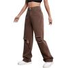 imageSweatyRocks Womens Casual Loose Ripped Denim Pants Distressed Wide Leg JeansCoffee Brown