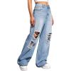 imageSweatyRocks Womens Casual Loose Ripped Denim Pants Distressed Wide Leg JeansLight Blue
