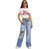 imageSweatyRocks Womens Casual Loose Ripped Denim Pants Distressed Wide Leg JeansLight Blue