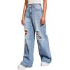 imageSweatyRocks Womens Casual Loose Ripped Denim Pants Distressed Wide Leg JeansLight Blue