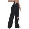 imageSweatyRocks Womens Casual Loose Ripped Denim Pants Distressed Wide Leg JeansSolid Pure Black