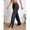 imageSweatyRocks Womens High Rise Zip Up Jeans Casual Split Hem Straight Leg Washed Denim PantsBlack