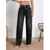 imageSweatyRocks Womens High Rise Zip Up Jeans Casual Split Hem Straight Leg Washed Denim PantsBlack