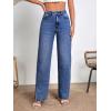 imageSweatyRocks Womens High Rise Zip Up Jeans Casual Split Hem Straight Leg Washed Denim PantsDark Wash
