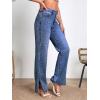 imageSweatyRocks Womens High Rise Zip Up Jeans Casual Split Hem Straight Leg Washed Denim PantsDark Wash