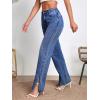 imageSweatyRocks Womens High Rise Zip Up Jeans Casual Split Hem Straight Leg Washed Denim PantsDark Wash
