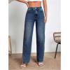 imageSweatyRocks Womens High Rise Zip Up Jeans Casual Split Hem Straight Leg Washed Denim PantsDeep Blue
