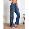 imageSweatyRocks Womens High Rise Zip Up Jeans Casual Split Hem Straight Leg Washed Denim PantsDeep Blue