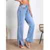 imageSweatyRocks Womens High Rise Zip Up Jeans Casual Split Hem Straight Leg Washed Denim PantsLight Blue