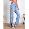 imageSweatyRocks Womens High Rise Zip Up Jeans Casual Split Hem Straight Leg Washed Denim PantsLight Wash