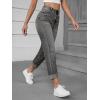 imageSweatyRocks Womens High Waist Bleach Wash Roll Hem Mom Fit Zipper Fly Jeans with PocketGrey