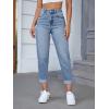 imageSweatyRocks Womens High Waist Bleach Wash Roll Hem Mom Fit Zipper Fly Jeans with PocketLight Wash