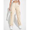 imageSweatyRocks Womens High Waist Cargo Jeans Flap Pocket Wide Leg Denim PantsBeige