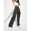 imageSweatyRocks Womens High Waist Cargo Jeans Flap Pocket Wide Leg Denim PantsBlack