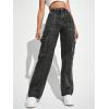 imageSweatyRocks Womens High Waist Cargo Jeans Flap Pocket Wide Leg Denim PantsBlack