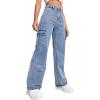 imageSweatyRocks Womens High Waist Cargo Jeans Flap Pocket Wide Leg Denim PantsBlue