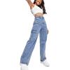 imageSweatyRocks Womens High Waist Cargo Jeans Flap Pocket Wide Leg Denim PantsBlue