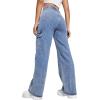 imageSweatyRocks Womens High Waist Cargo Jeans Flap Pocket Wide Leg Denim PantsBlue